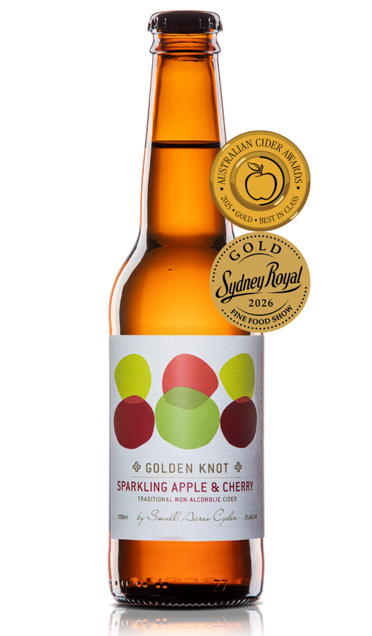 Apple and Cherry Non Alcoholic Cider with a Aus Cider Awards Gold Best In Class Medal and a Gold Sydney Royal Fine Food Show Medal