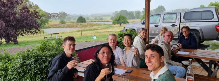 Cellar Door Visitors Enjoying a cider in the outdoor area of our cellar door